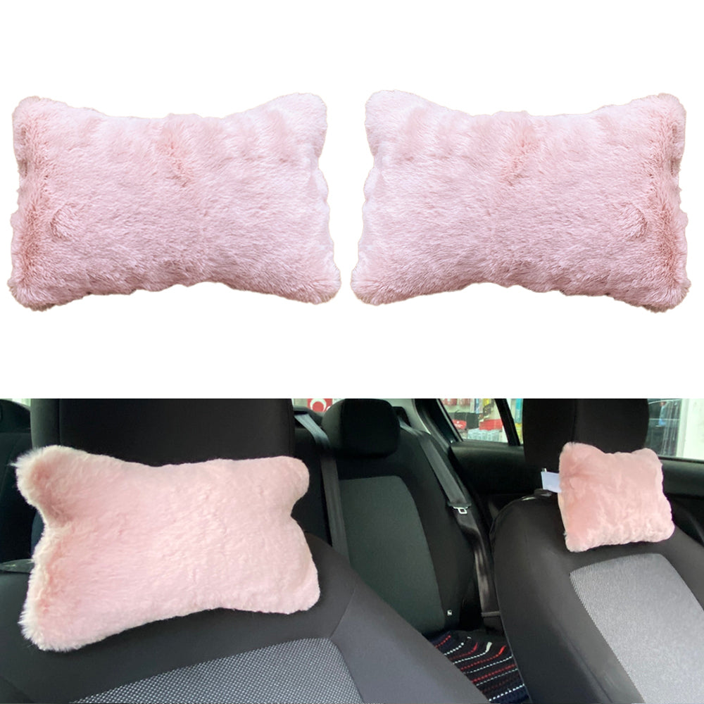 Yumuşak Peluşlu Ortopedik Araba Seyahat Boyun Yastığı 2'li Pudra Pembe