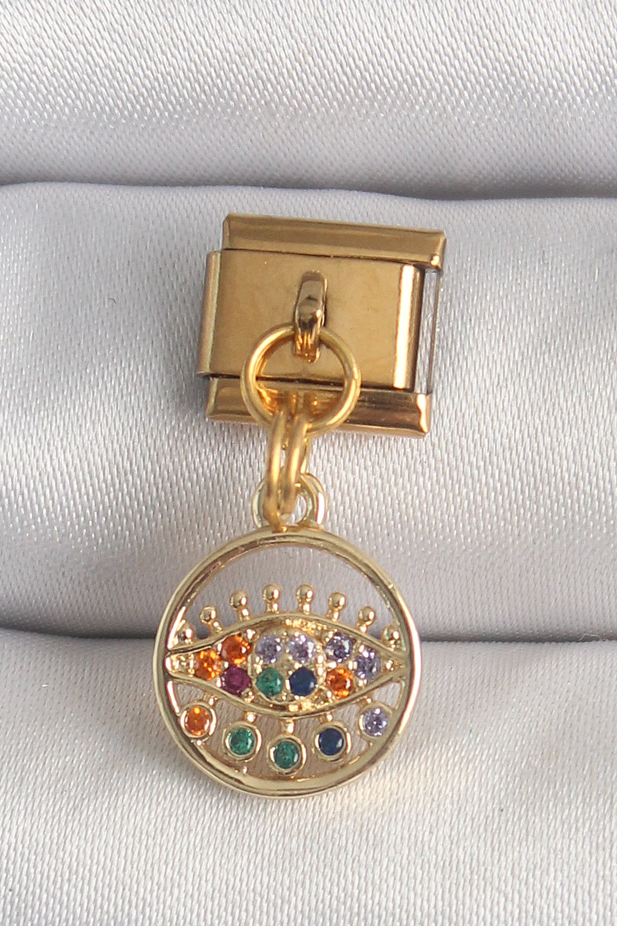 316L Çelik Gold Renk Sallantı Renkli Zirkon Taşlı Göz Model Nomination Charm