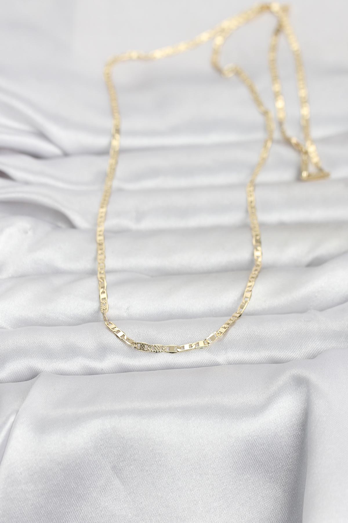 CM 14K Gold Renk Lazerli Yassı Model Zincirli 60 cm Kadın Kolye