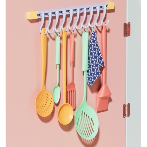 10 Kancalı Raylı Mutfak ve Banyo Düzenleyici Askı 30 cm