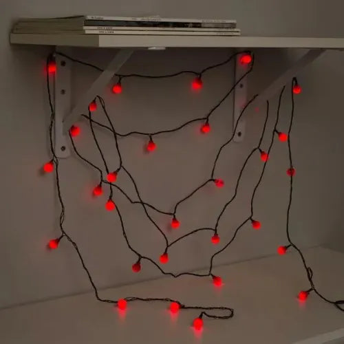 5m 28 LED Mini Top Işık Kırmızı - Fişli, Siyah Kablo