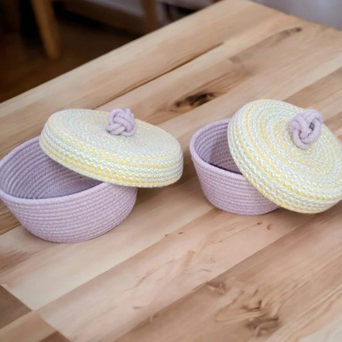 Decohandy Handmade Jüt Sepet Organizer 2'li Takım Lila Kapaklı