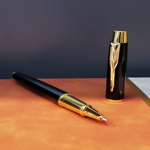 Gold Desen Siyah Deri Defter Kalem Set
