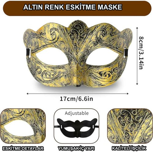 Altın Renk Eskitme Balo Maskesi