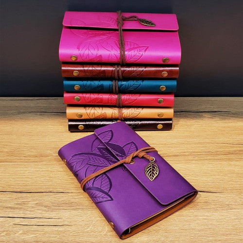 Yaprak Desenli Deri Defter Asorti