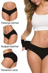 3 Adet Kadın Dikişsiz Lazer Kesim Esnek İz yapmayan Külot Siyah mudanis