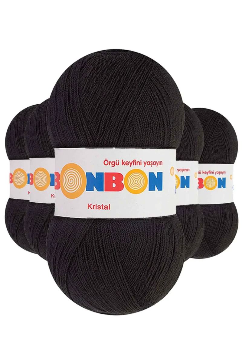 5 Adet Kristal El Örgü Lif İpi Siyah 98206 - bonbon mudanis