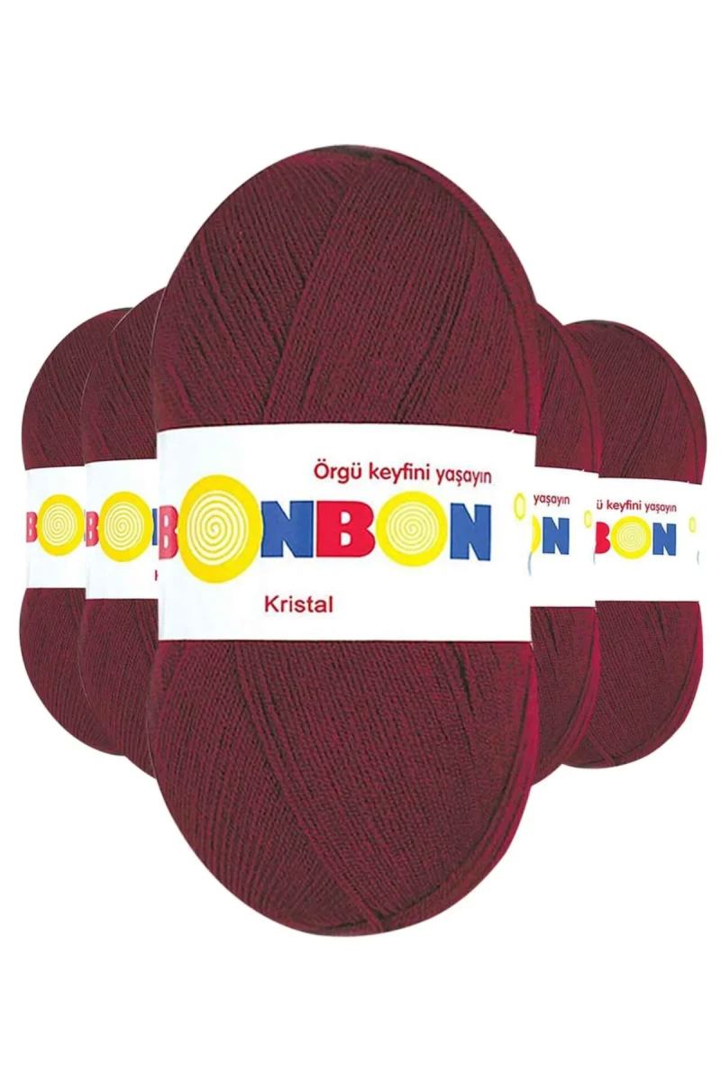 5 Adet Kristal El Örgü Lif İpi Bordo 98220 - bonbon mudanis