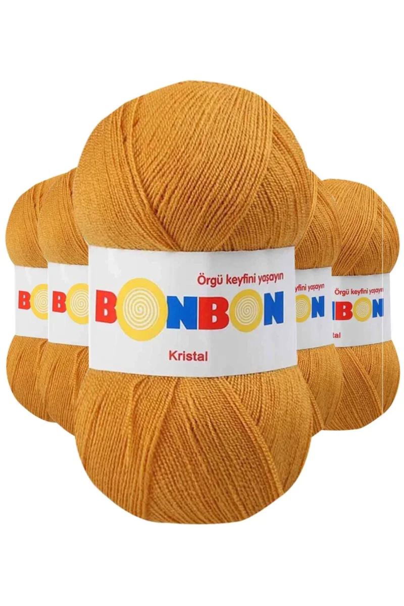 5 Adet Kristal El Örgü Lif İpi Hardal 98415 - bonbon mudanis