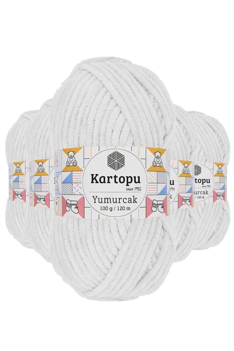 5 Adet Yumurcak Kadife El Örgü İpi Kar Beyaz K010 - kartopu mudanis