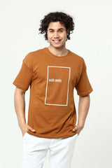 Walk Away Kahve Erkek Bisiklet Yaka Oversize T-Shirt Çift Taraf Baskılı