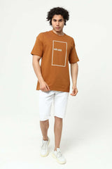 Walk Away Kahve Erkek Bisiklet Yaka Oversize T-Shirt Çift Taraf Baskılı