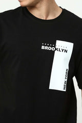 Brooklyn Black Men's Crew Neck Oversize Short Sleeve Printed T-Shirt