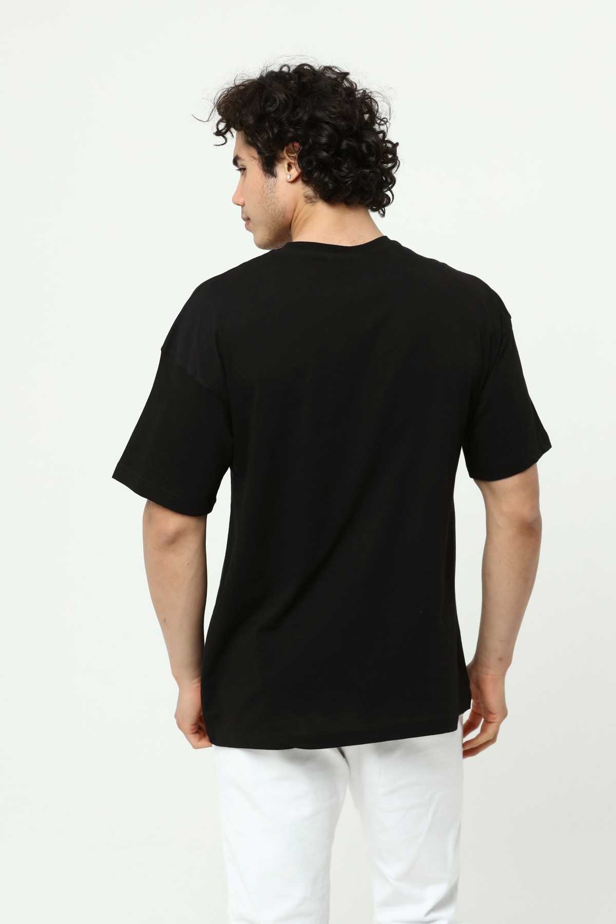 Brooklyn Black Men's Crew Neck Oversize Short Sleeve Printed T-Shirt