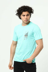 Aqua Green Men's Printed Oversize T-Shirt