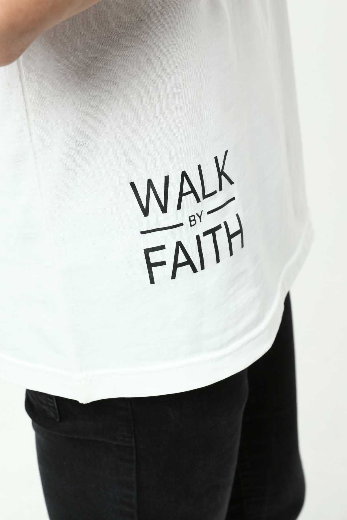 Walk By Faith Printed White Men's Oversize T-Shirt