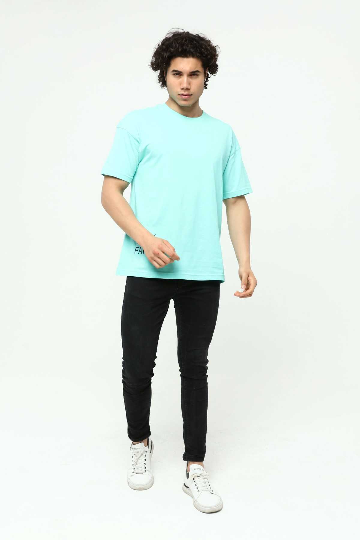 Walk By Faith Printed Aqua Green Men's Oversize T-Shirt