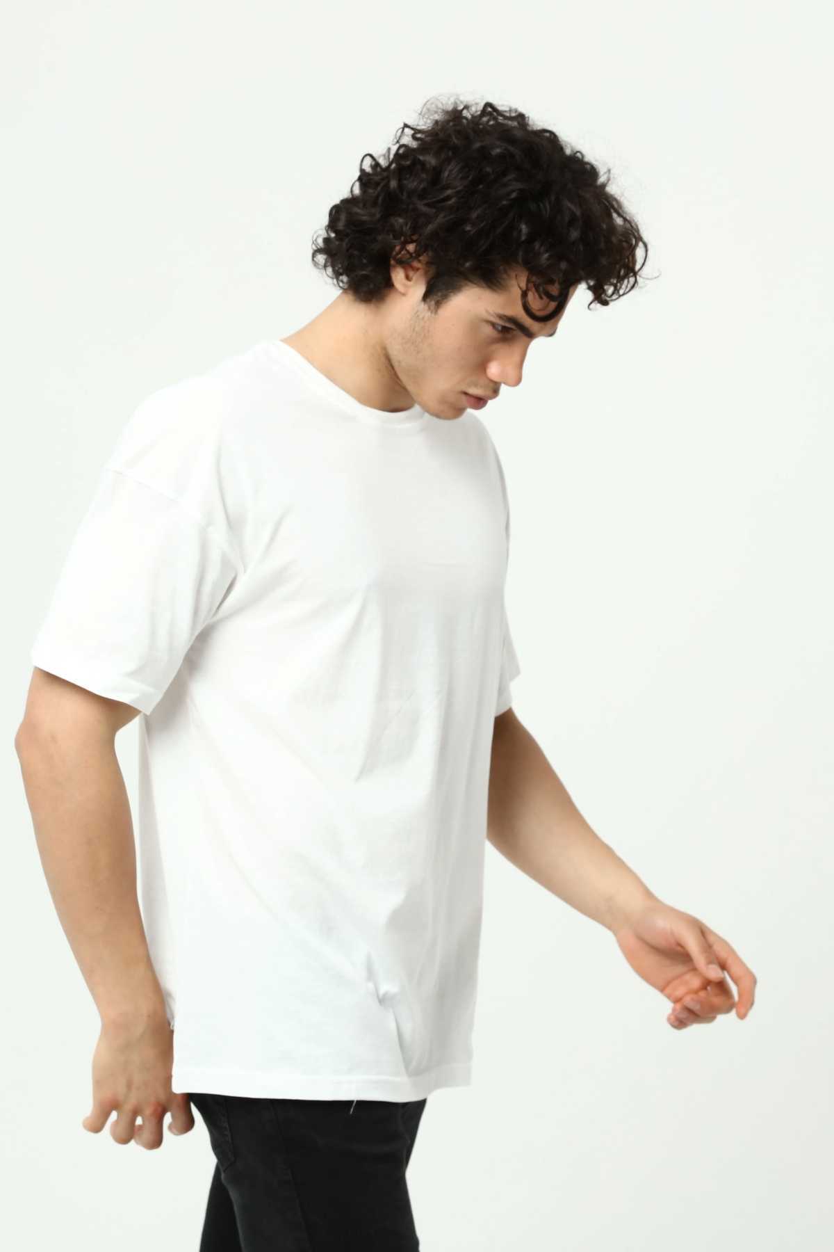 White Men's Basic Oversize Crew Neck Short Sleeve T-Shirt