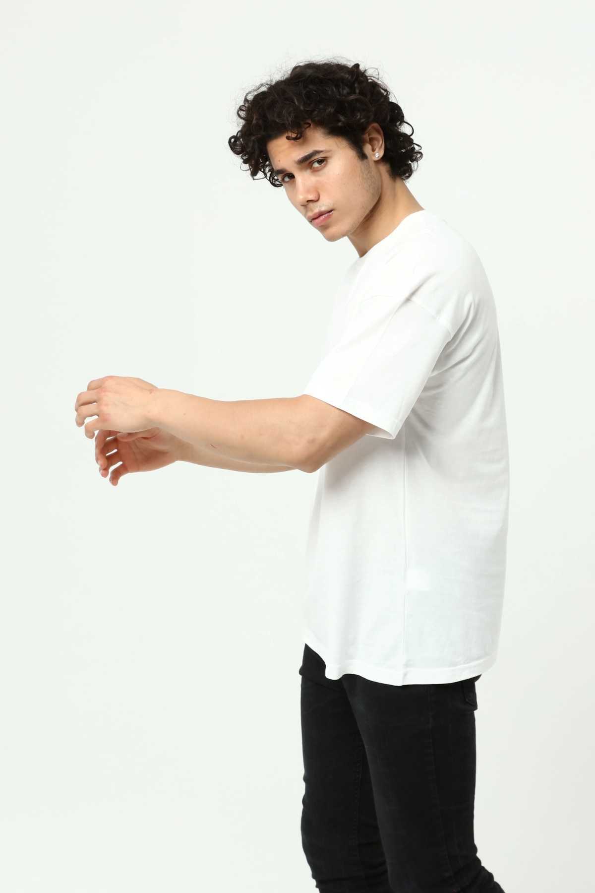 White Men's Basic Oversize Crew Neck Short Sleeve T-Shirt