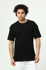 Siyah Erkek Basic Oversize Bisiklet Yaka Kısa Kollu T-Shirt