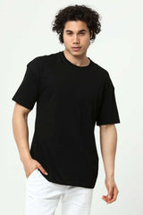 Siyah Erkek Basic Oversize Bisiklet Yaka Kısa Kollu T-Shirt