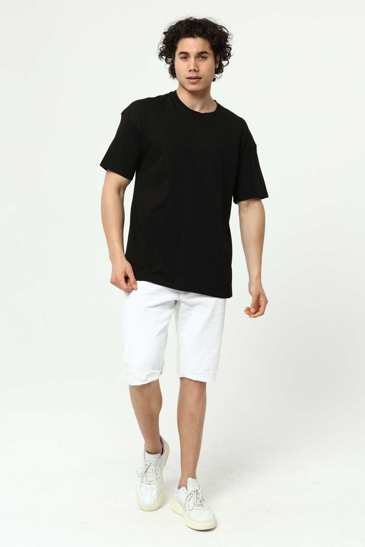 Siyah Erkek Basic Oversize Bisiklet Yaka Kısa Kollu T-Shirt