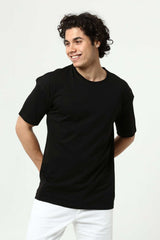 Siyah Erkek Basic Oversize Bisiklet Yaka Kısa Kollu T-Shirt