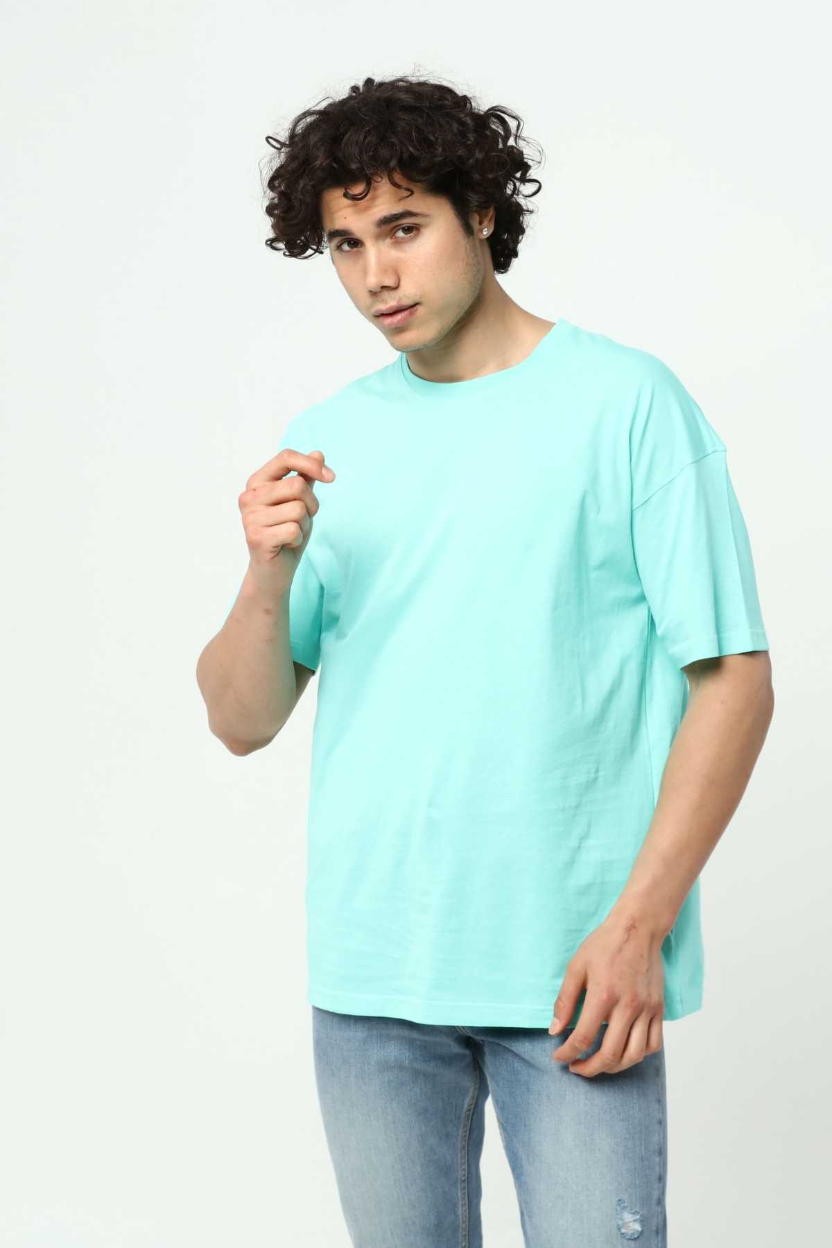 Aqua Green Men's Basic Oversize Crew Neck Short Sleeve T-Shirt