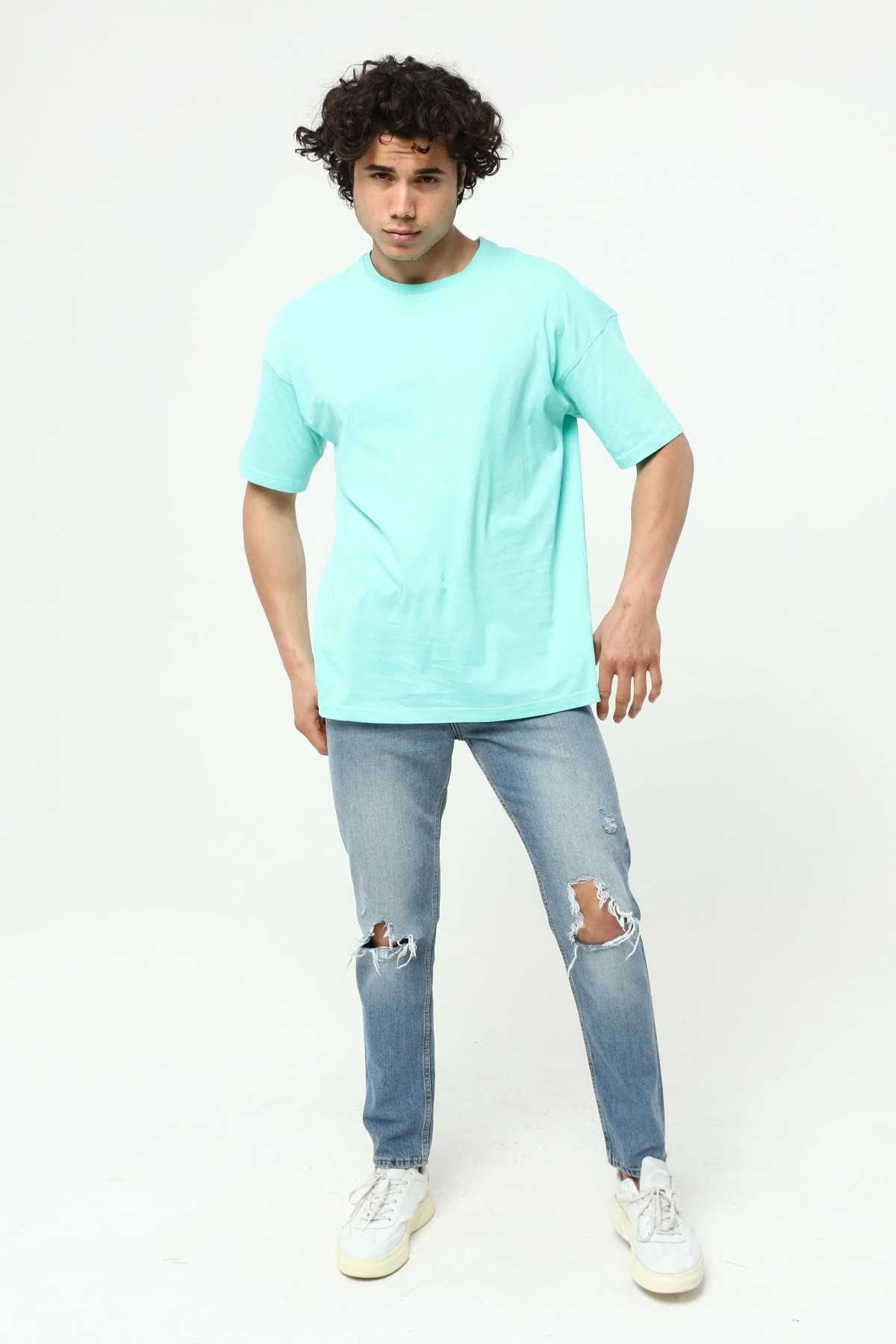 Aqua Green Men's Basic Oversize Crew Neck Short Sleeve T-Shirt