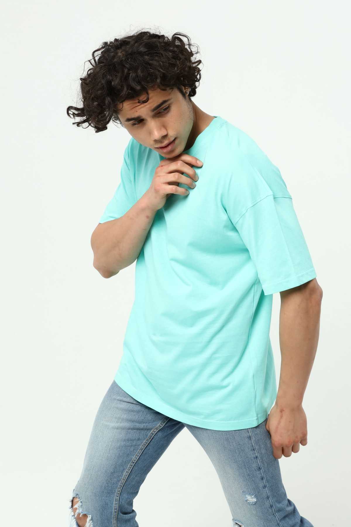 Aqua Green Men's Basic Oversize Crew Neck Short Sleeve T-Shirt
