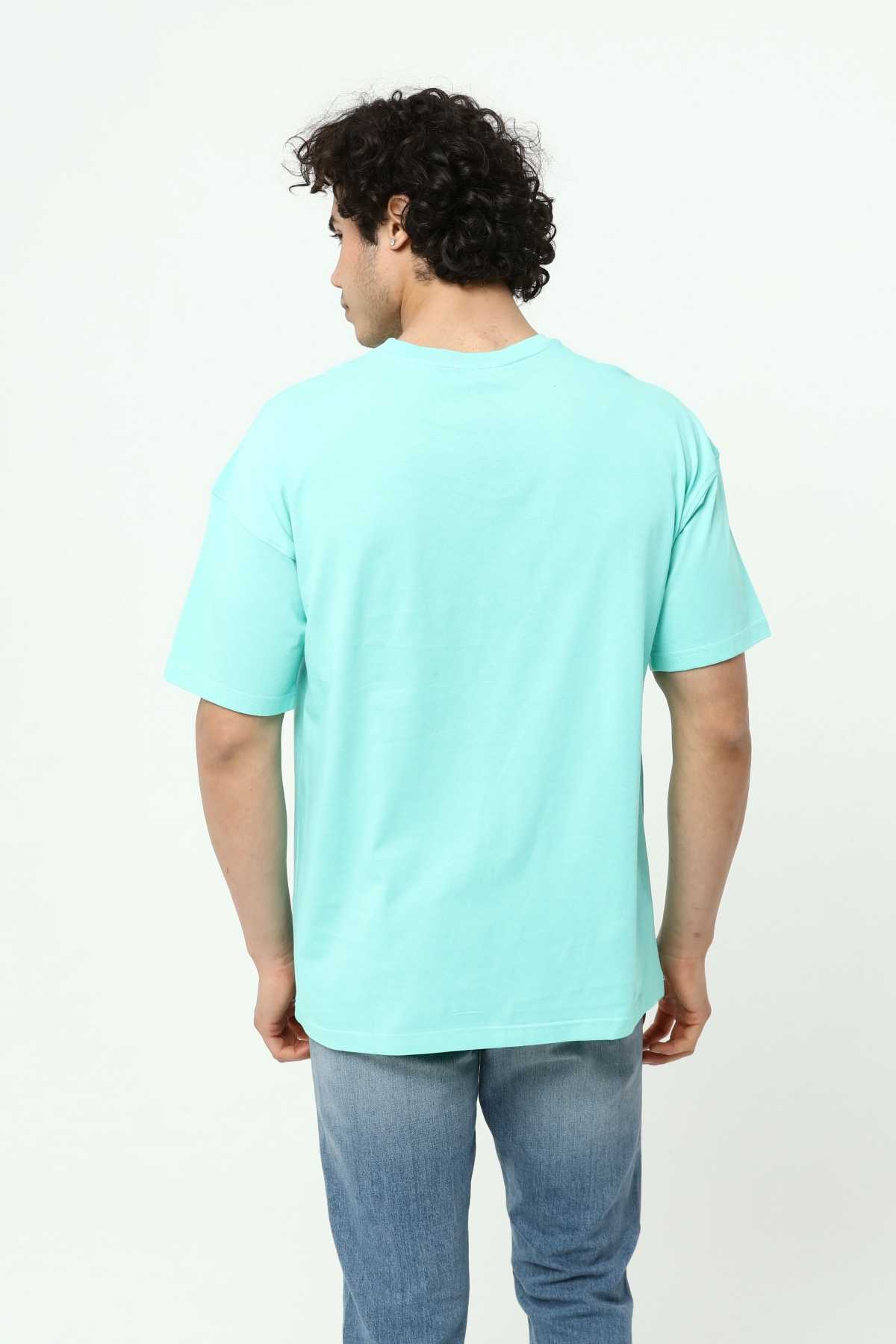 Aqua Green Men's Basic Oversize Crew Neck Short Sleeve T-Shirt