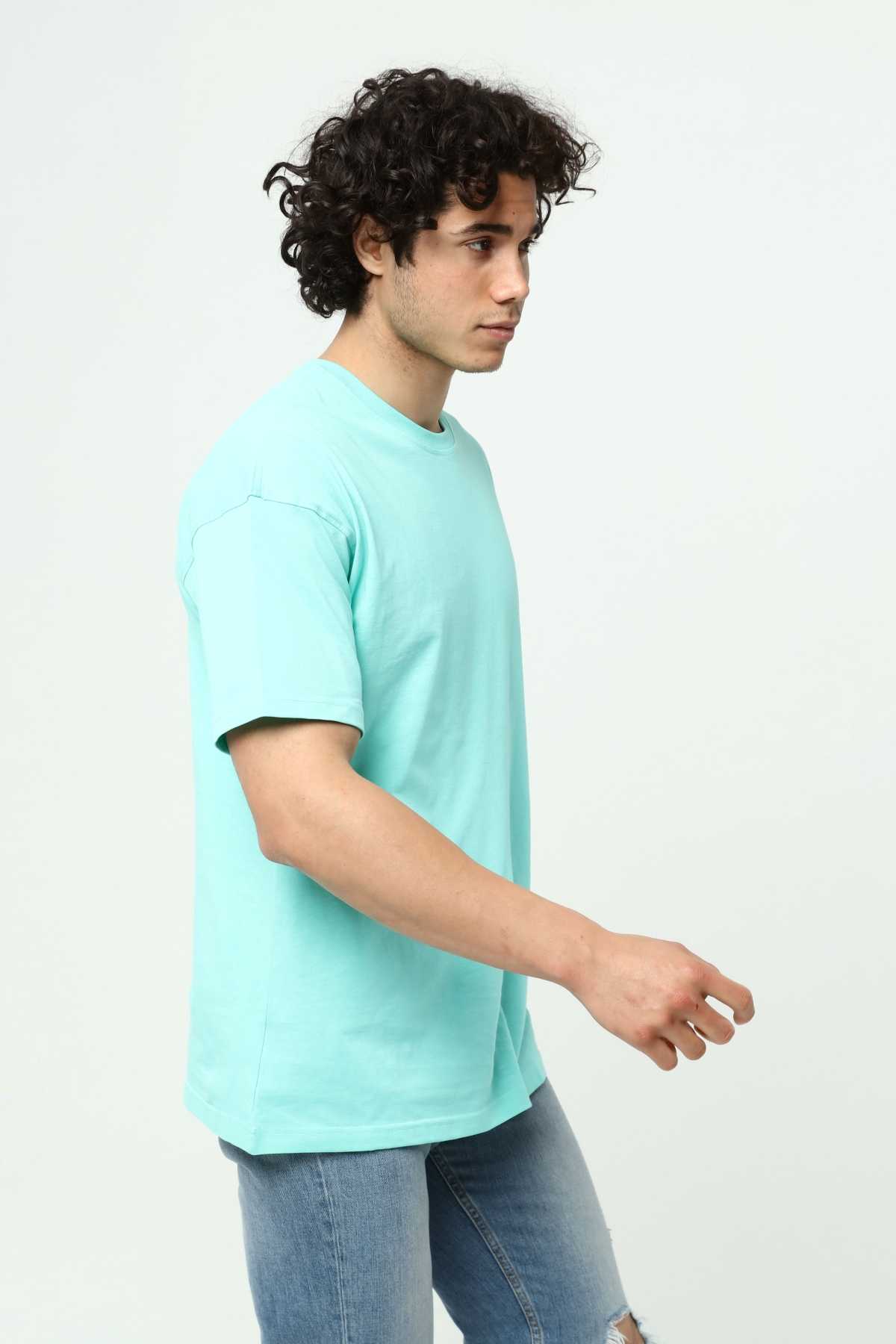 Aqua Green Men's Basic Oversize Crew Neck Short Sleeve T-Shirt
