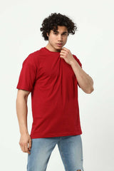 Bordo Erkek Basic Oversize Bisiklet Yaka Kısa Kollu T-Shirt