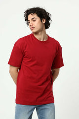 Bordo Erkek Basic Oversize Bisiklet Yaka Kısa Kollu T-Shirt