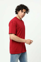 Bordo Erkek Basic Oversize Bisiklet Yaka Kısa Kollu T-Shirt