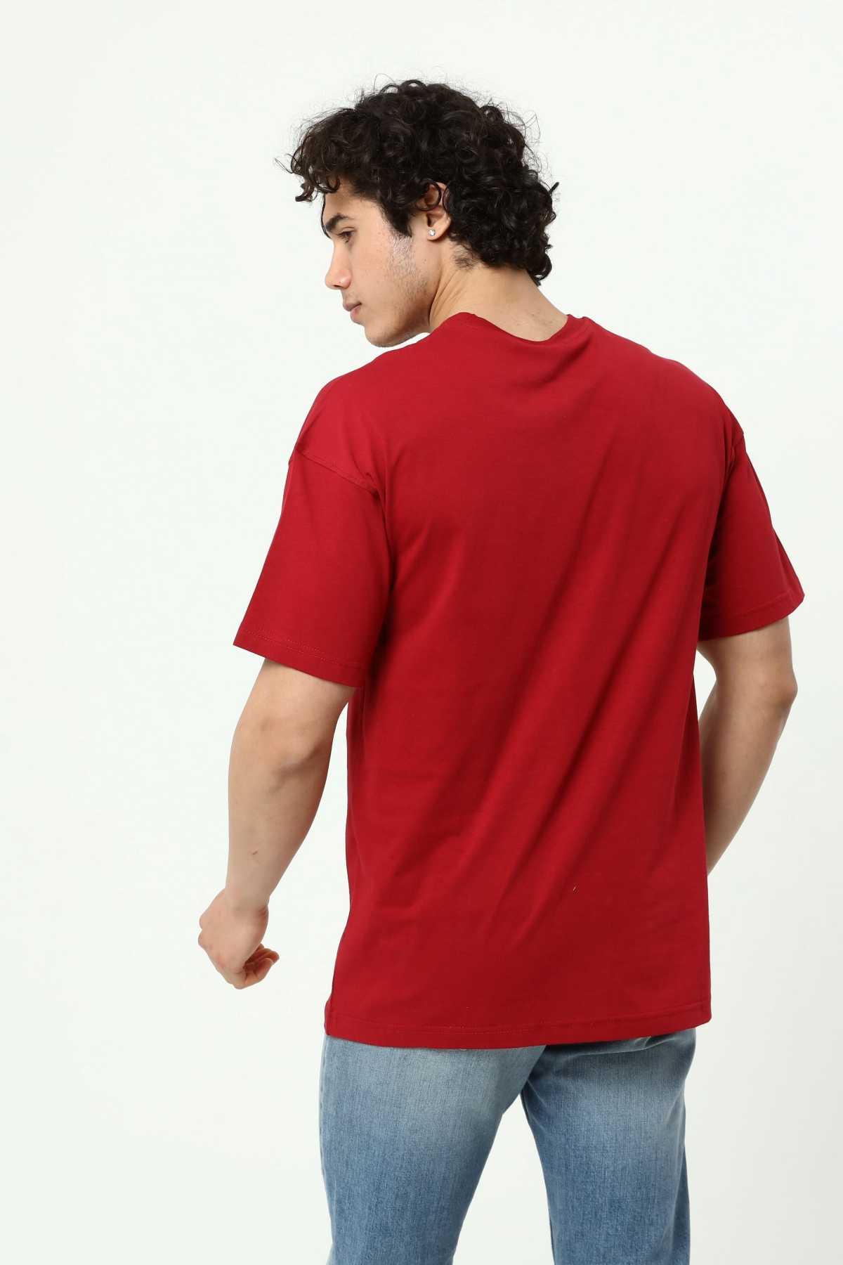 Bordo Erkek Basic Oversize Bisiklet Yaka Kısa Kollu T-Shirt