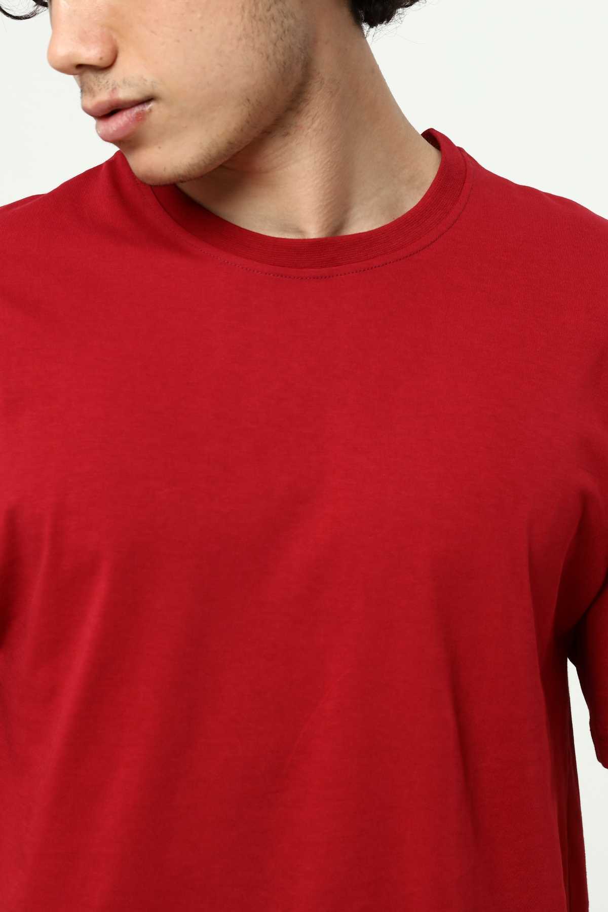Bordo Erkek Basic Oversize Bisiklet Yaka Kısa Kollu T-Shirt