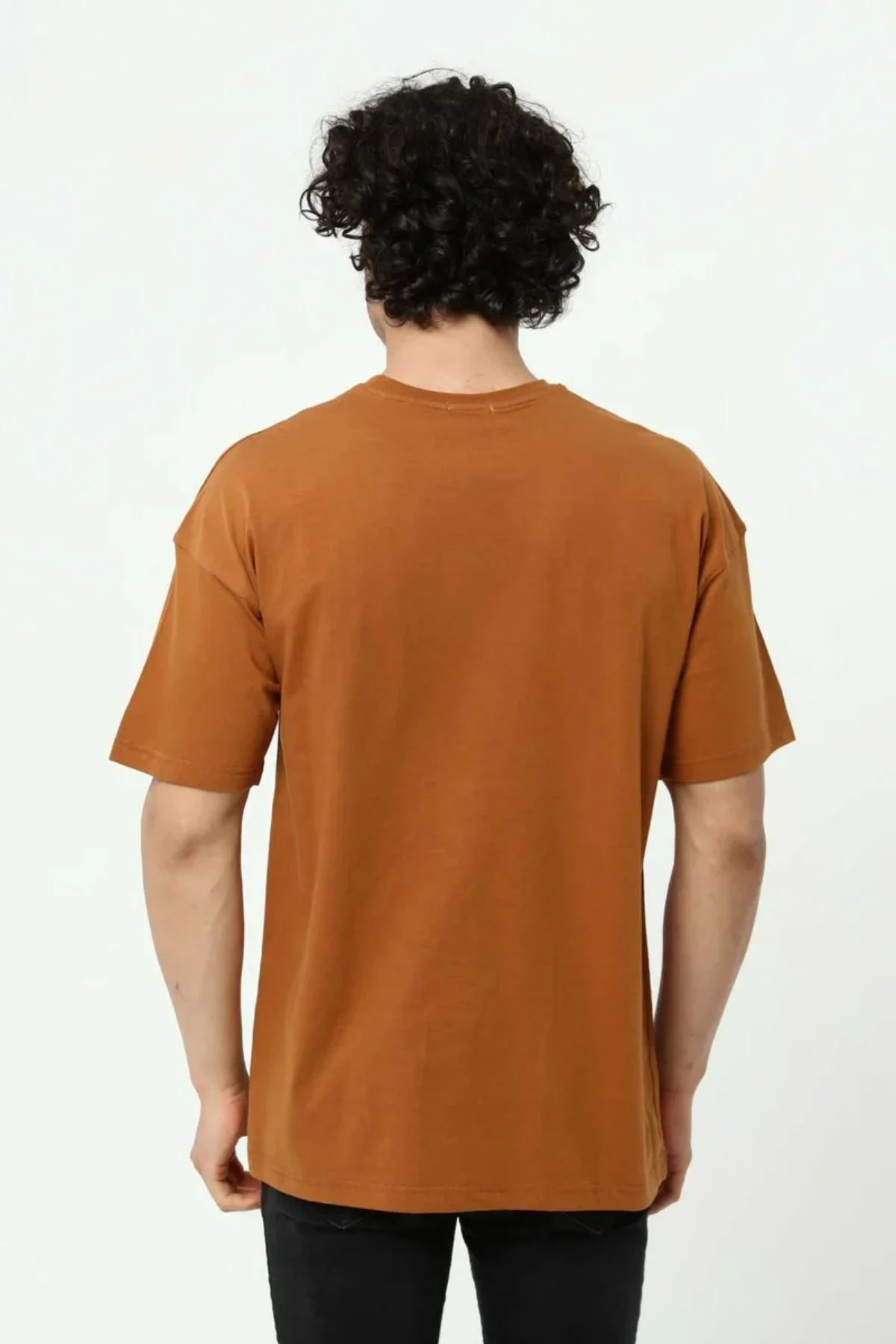 Kahve Erkek Basic Oversize Bisiklet Yaka Kısa Kollu T-Shirt