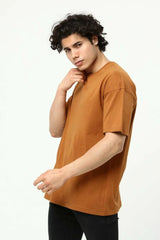 Kahve Erkek Basic Oversize Bisiklet Yaka Kısa Kollu T-Shirt
