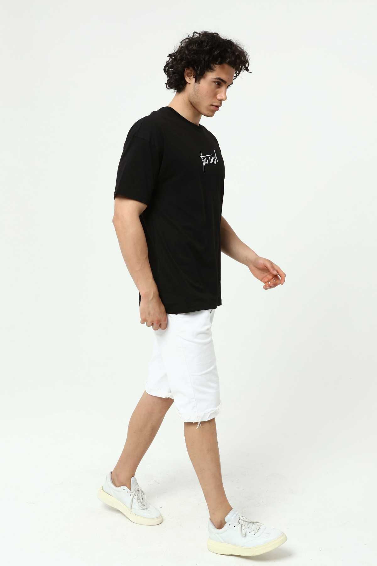 Black The End Embroidered 3D Printed Men's Oversize T-Shirt