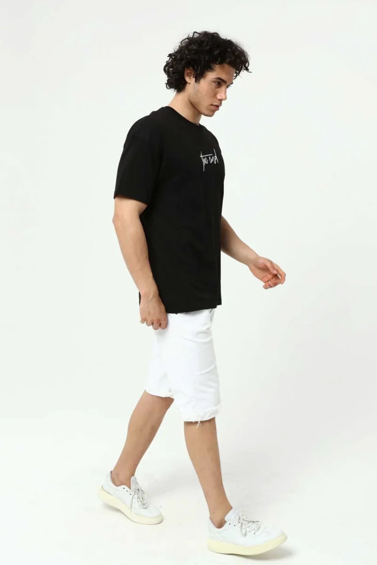 Siyah The End Nakış 3 Boyut Baskılı Erkek Oversize T-Shirt