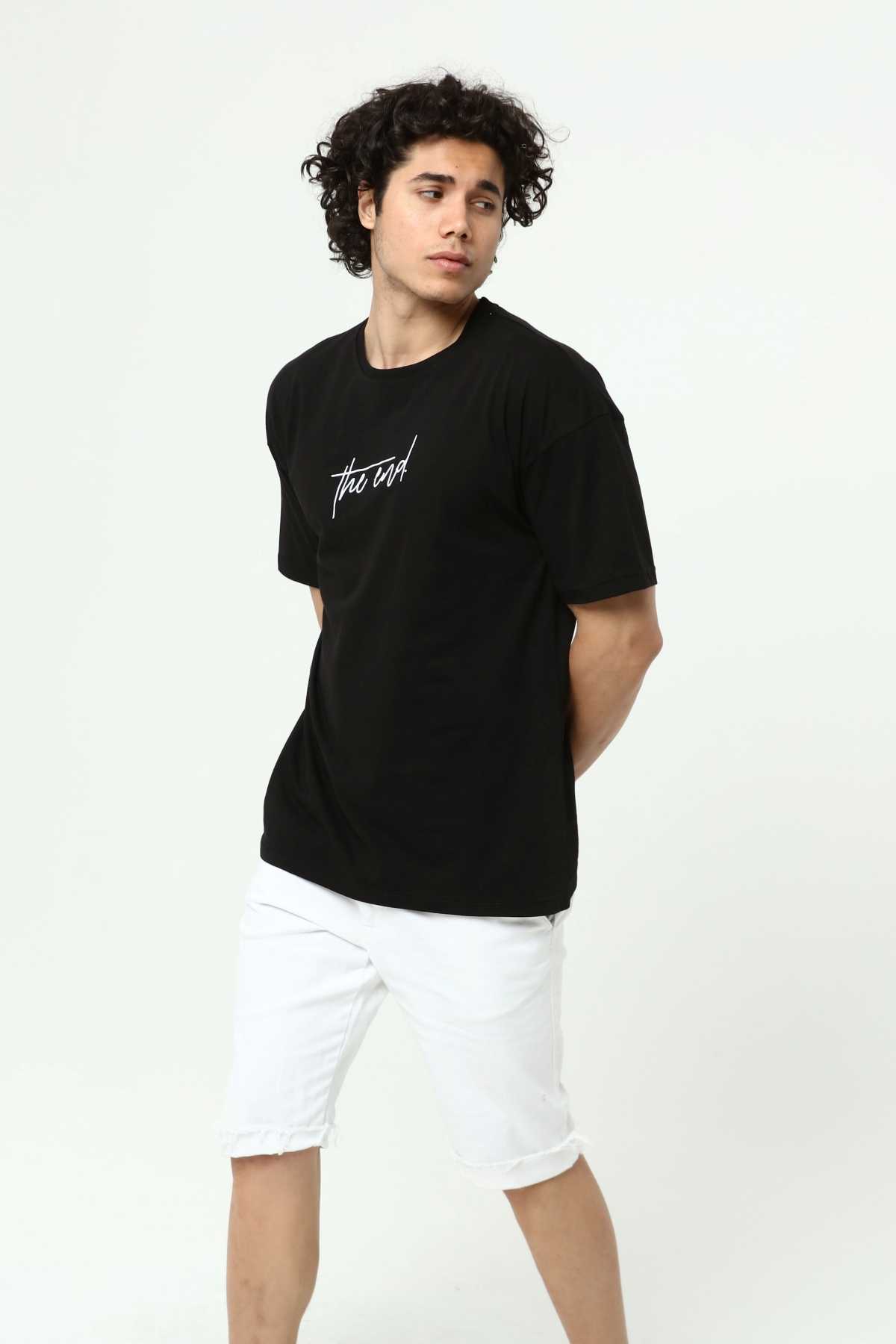 Black The End Embroidered 3D Printed Men's Oversize T-Shirt