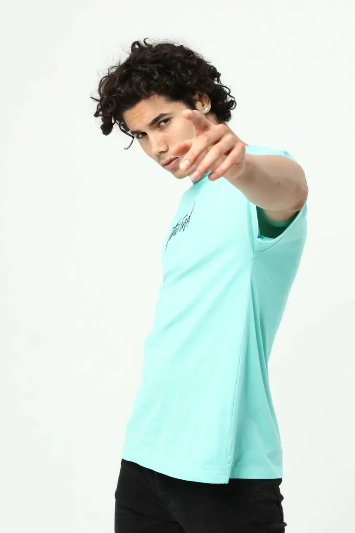 Su Yeşili The End Nakış 3 Boyut Baskılı Erkek Oversize T-Shirt