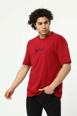 Bordo The End Nakış 3 Boyut Baskılı Erkek Oversize T-Shirt