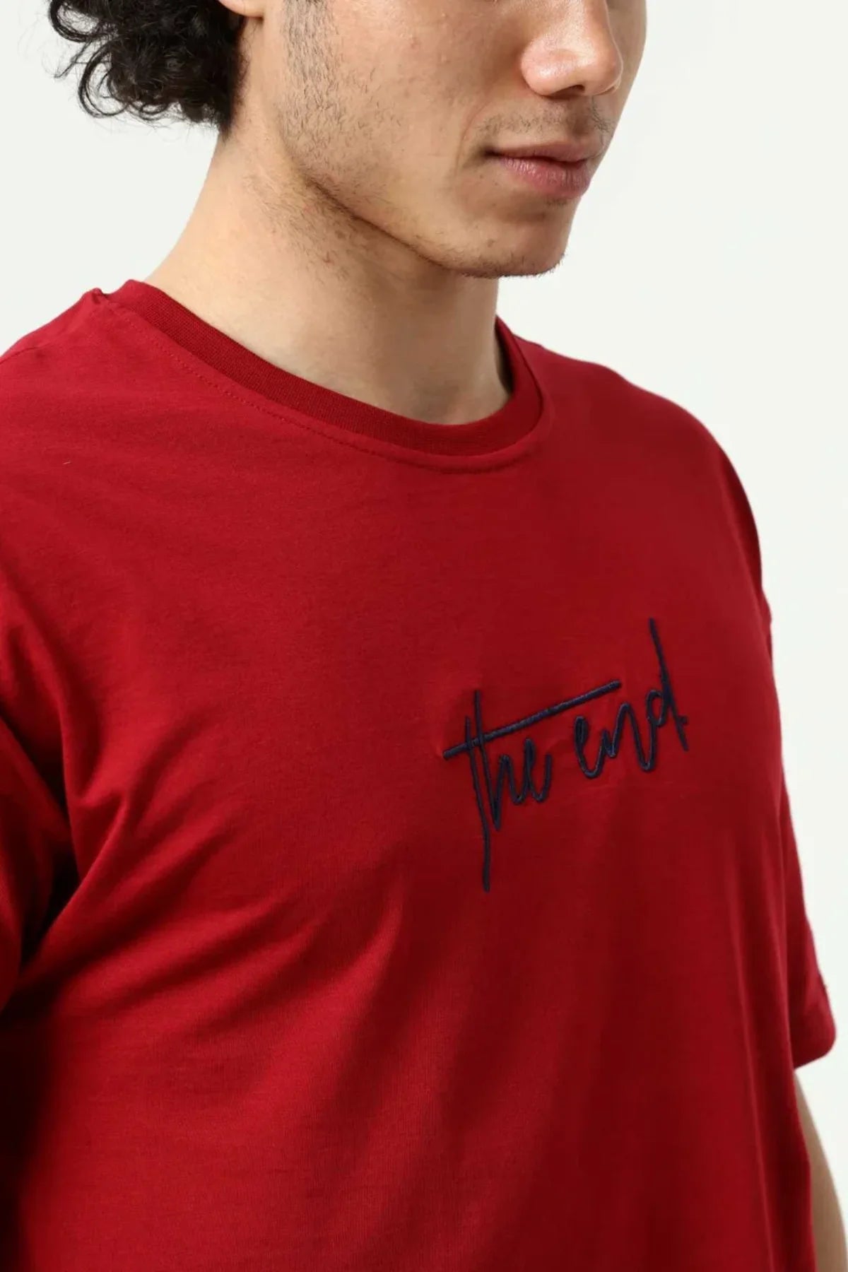 Bordo The End Nakış 3 Boyut Baskılı Erkek Oversize T-Shirt