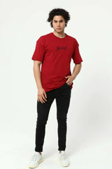 Bordo The End Nakış 3 Boyut Baskılı Erkek Oversize T-Shirt