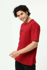 Bordo The End Nakış 3 Boyut Baskılı Erkek Oversize T-Shirt