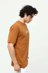 Kahve The End Nakış 3 Boyut Baskılı Erkek Oversize T-Shirt