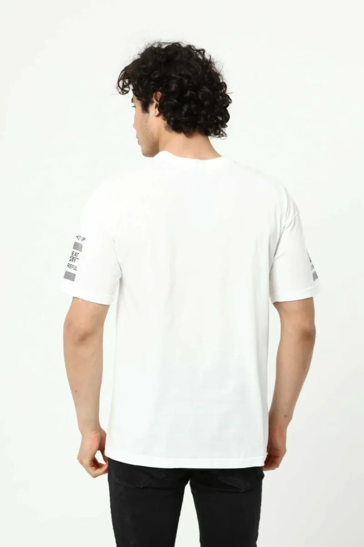 Beyaz Ön ve Kol Baskılı Erkek Oversize Kısa Kollu T-Shirt