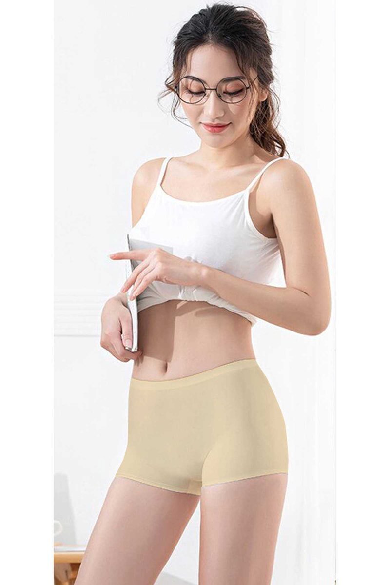 2 Adet Kadın Dikişsiz Görünmez İz Yapmaz Mini Şort Boxer Beyaz Ten
